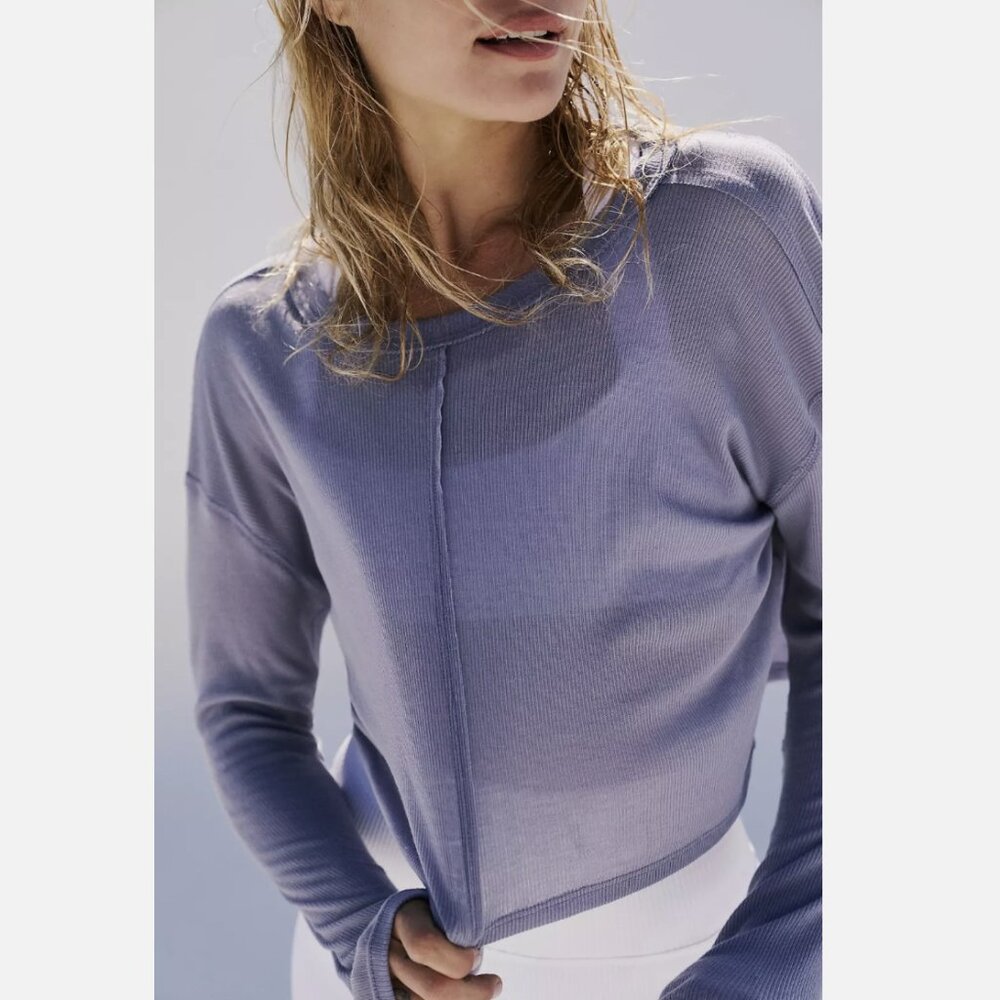 Free People Lilac Cropped Long Sleeve Tee - Picture 3 of 4